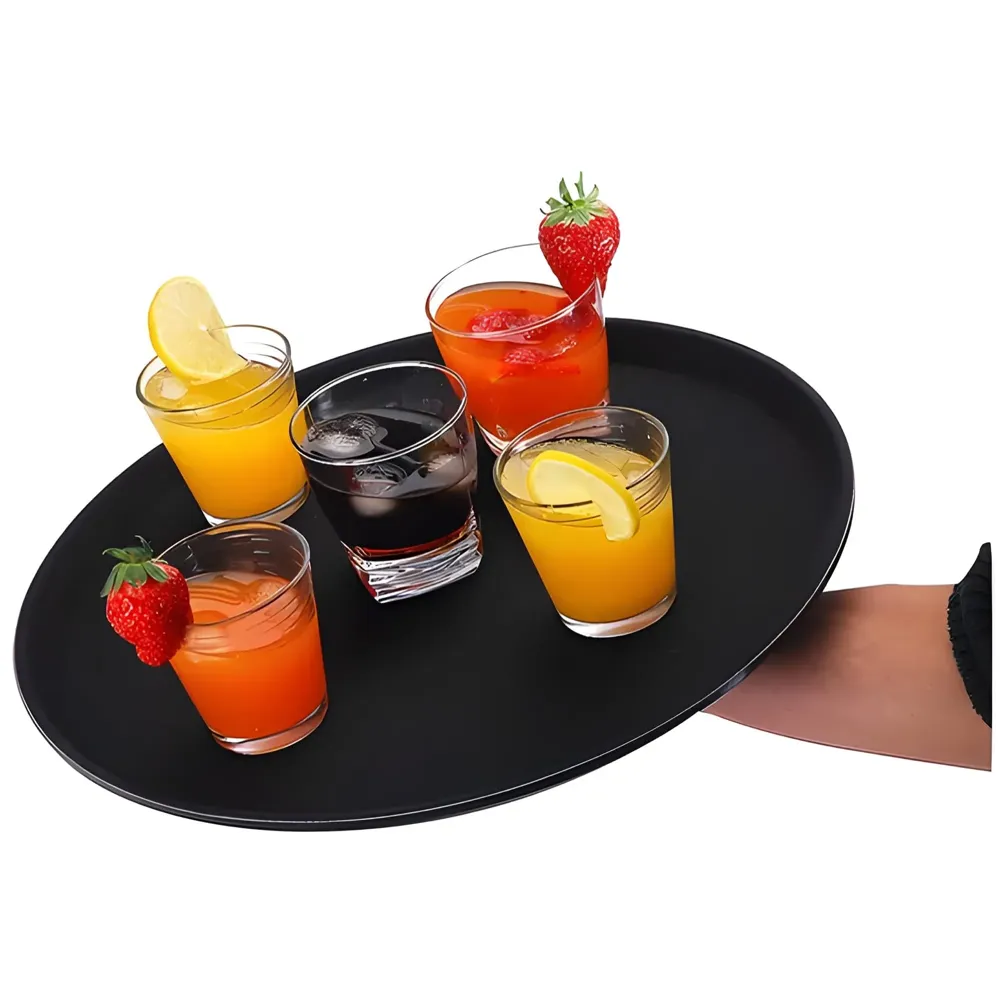 Server Tray Waiter Salver 14 Inch Round Serving Tray Restaurant Serving Tray Non-Slip Bar Tray Coffee Black, with Non-Skid Rubber Lined for Cafe Restaurants, Bars, and Banquet Halls Hotels