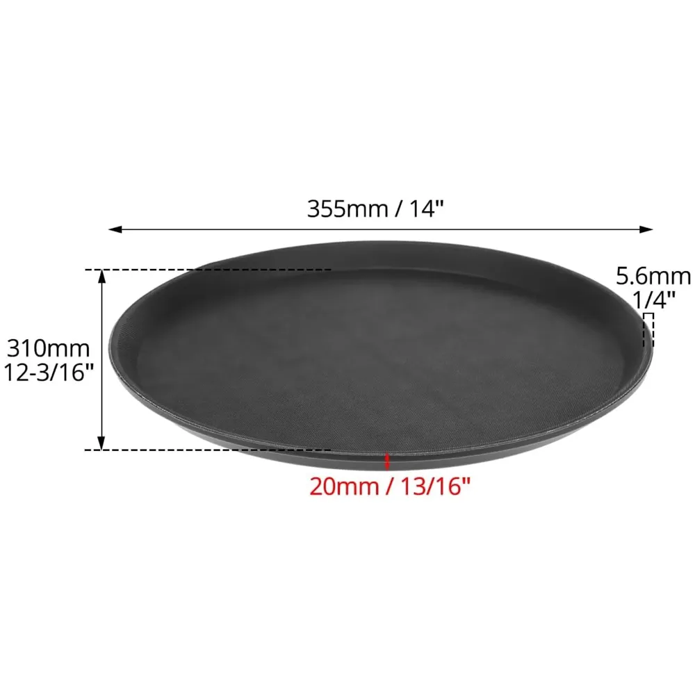 Server Tray Waiter Salver 14 Inch Round Serving Tray Restaurant Serving Tray Non-Slip Bar Tray Coffee Black, with Non-Skid Rubber Lined for Cafe Restaurants, Bars, and Banquet Halls Hotels