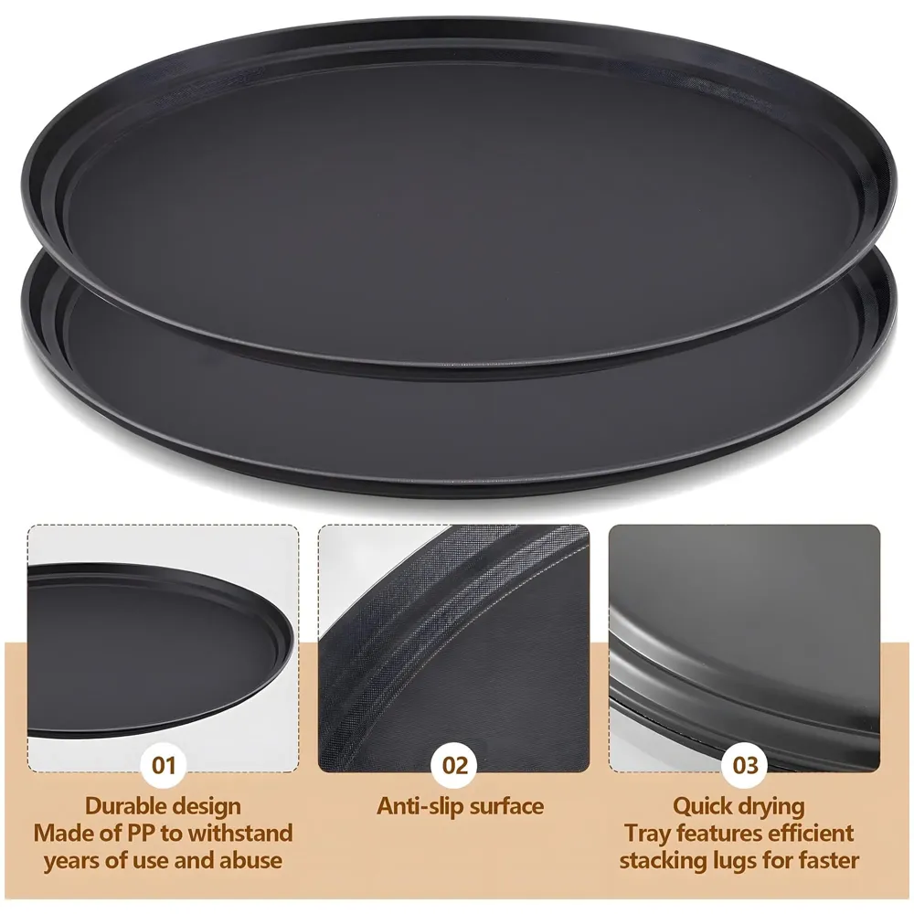 Server Tray Waiter Salver 14 Inch Round Serving Tray Restaurant Serving Tray Non-Slip Bar Tray Coffee Black, with Non-Skid Rubber Lined for Cafe Restaurants, Bars, and Banquet Halls Hotels