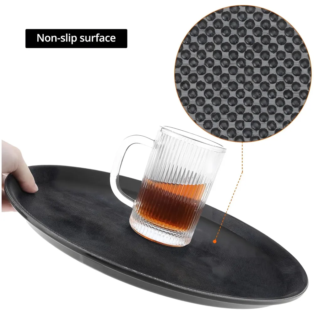 Server Tray Waiter Salver 14 Inch Round Serving Tray Restaurant Serving Tray Non-Slip Bar Tray Coffee Black, with Non-Skid Rubber Lined for Cafe Restaurants, Bars, and Banquet Halls Hotels