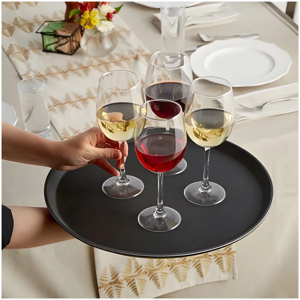 Server Tray Waiter Salver 14 Inch Round Serving Tray Restaurant Serving Tray Non-Slip Bar Tray Coffee Black, with Non-Skid Rubber Lined for Cafe Restaurants, Bars, and Banquet Halls Hotels