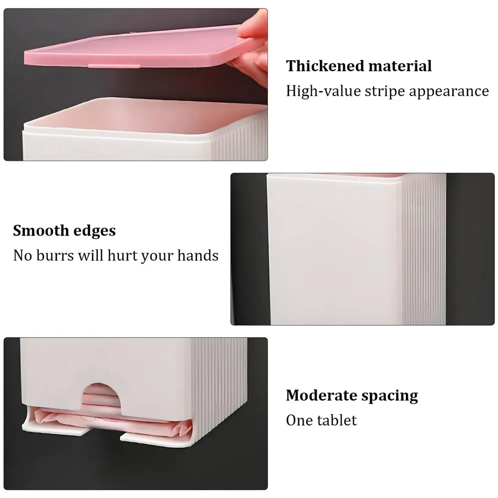 Sanitary Pads Dispenser Wall-Mounted Sanitary Napkin Storage Box Dust-Proof- Pink White 19.5cm x 11.5cm - 3