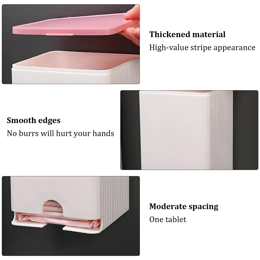 Sanitary Pads Dispenser Wall-Mounted Sanitary Napkin Storage Box Dust-Proof- Pink White 19.5cm x 11.5cm