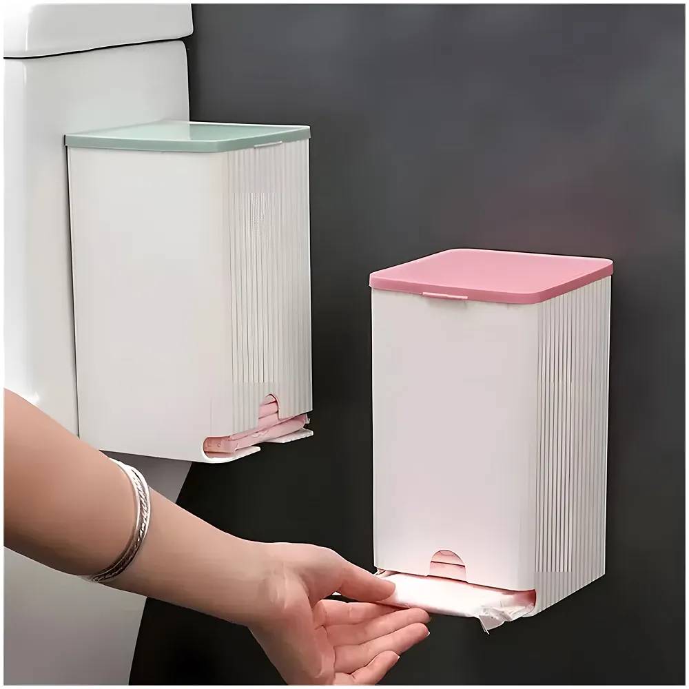 Sanitary Pads Dispenser Wall-Mounted Sanitary Napkin Storage Box Dust-Proof- Pink White 19.5cm x 11.5cm