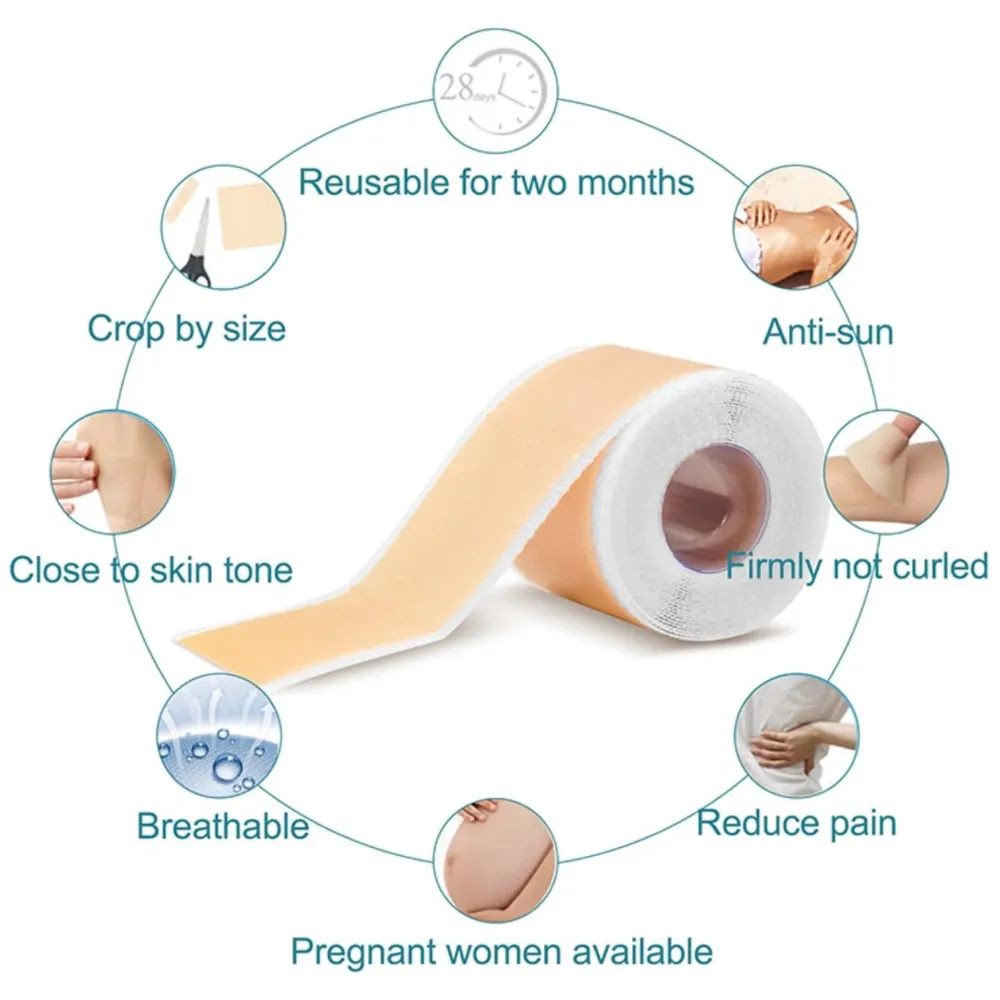 Bioline Clear Silicon Scar Sheet 4 x 150 Cm for Healing Scars Transparent tear silicone tape roll for hypertrophic scars and keloids caused by surgery, medical silicone for scar removal