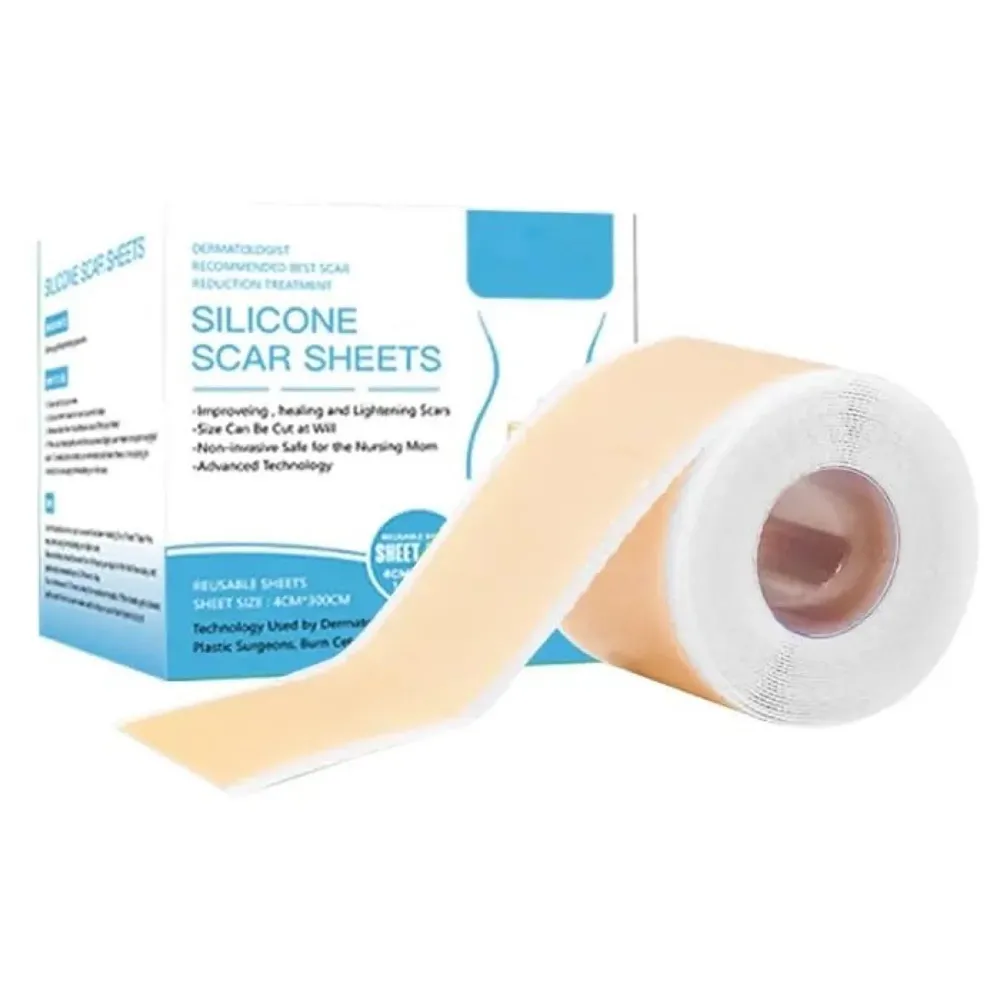 Bioline Silicon Scar Sheet 4 x 150 Cm for Healing Scars Transparent tear silicone tape roll for hypertrophic scars and keloids caused by surgery, medical silicone for scar removal