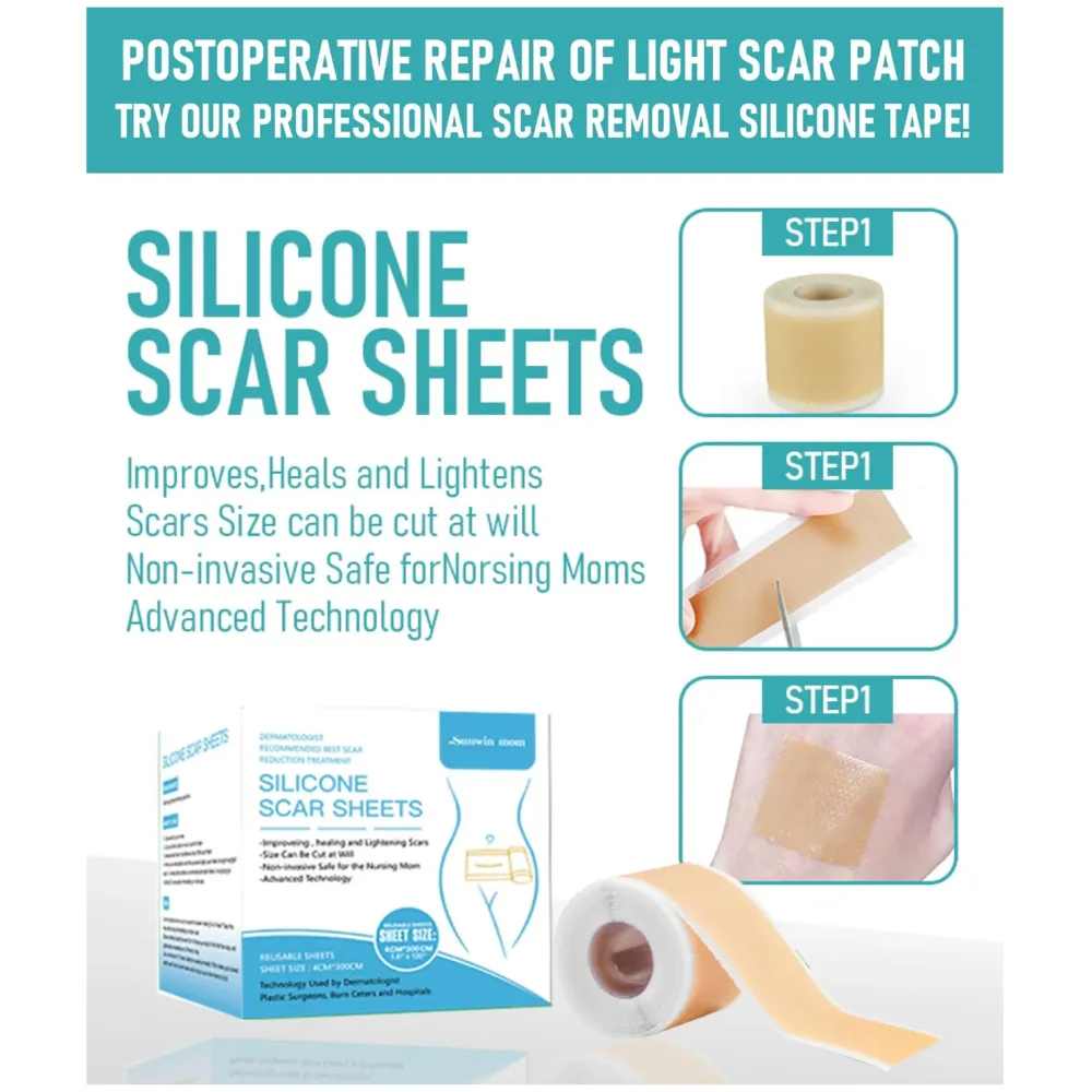 Bioline Silicon Scar Sheet 4 x 150 Cm for Healing Scars Transparent tear silicone tape roll for hypertrophic scars and keloids caused by surgery, medical silicone for scar removal - 2