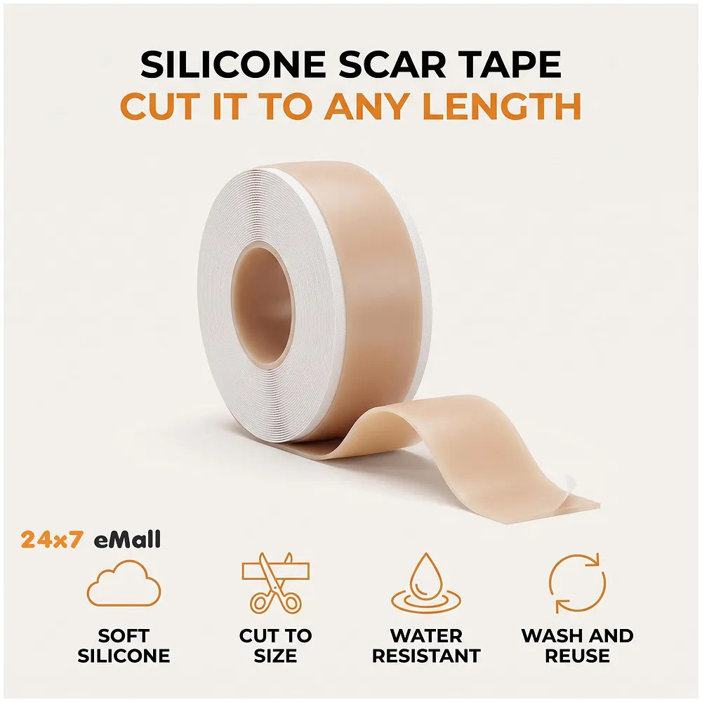 Silicon Scar Sheet 4 x 150 Cm for Healing Scars Transparent tear silicone tape roll for hypertrophic scars and keloids caused by surgery, medical silicone for scar removal