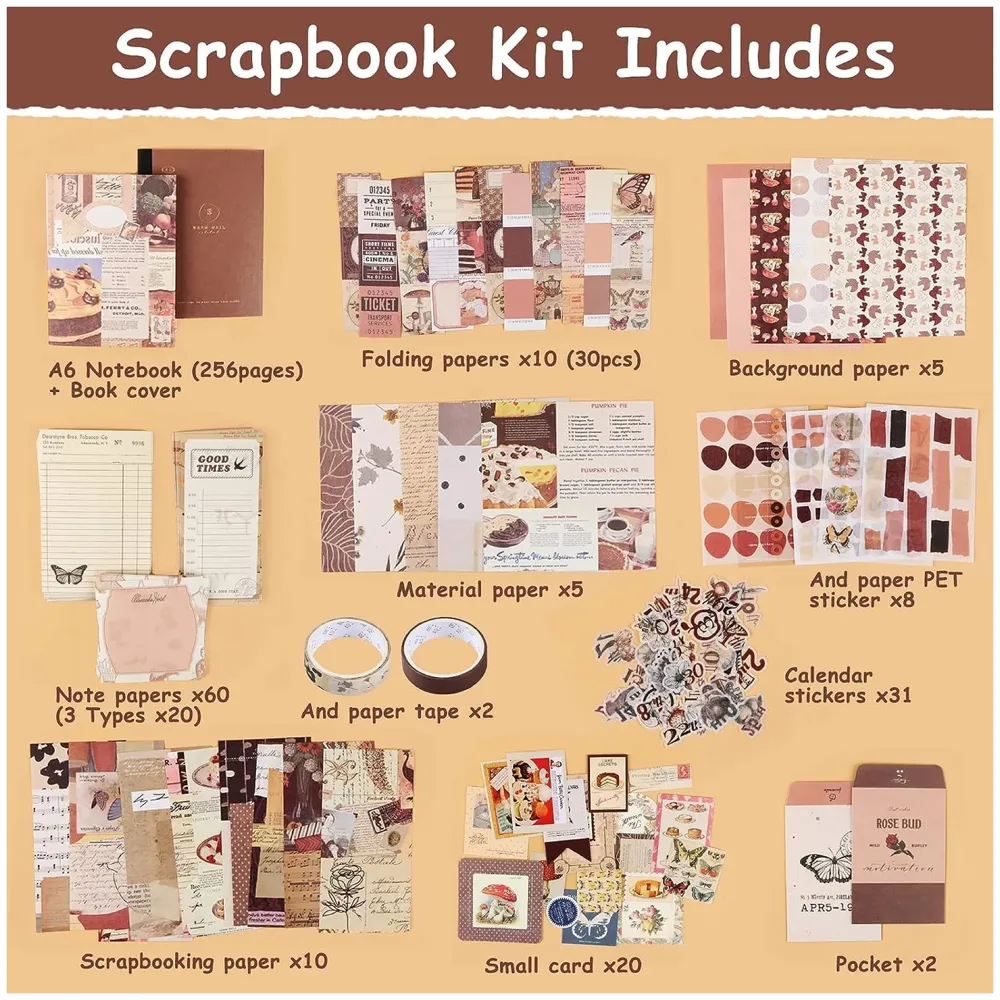 346pcs Journal Supplies Kit Vintage Scrapbook Stickers Art journaling kit. Journal Schedulers DIY Paper Stickers for Decoration Notebook Collage Album Aesthetic Tape (Good Times)