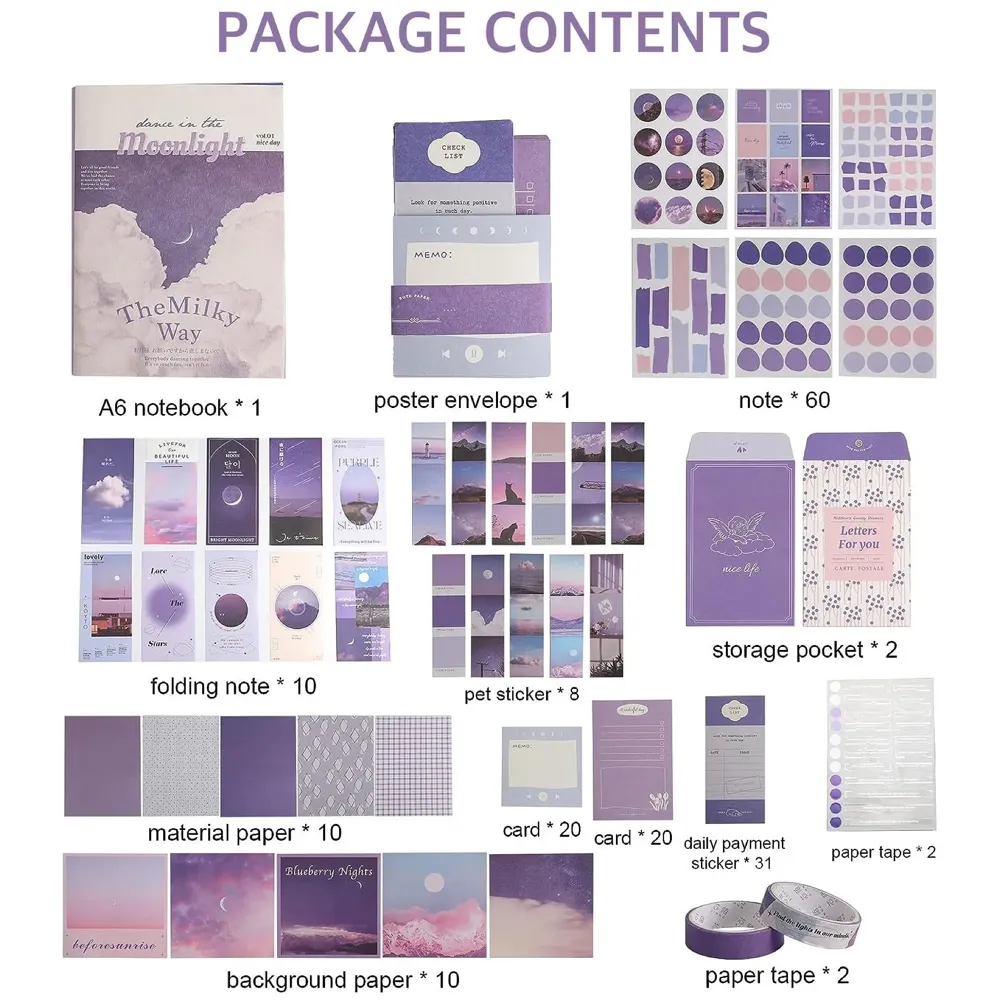 346pcs Journal Supplies Kit Vintage Scrapbook Stickers Art journaling kit. Journal Schedulers DIY Paper Stickers for Decoration Notebook Collage Album Aesthetic Tape (Moon Light)