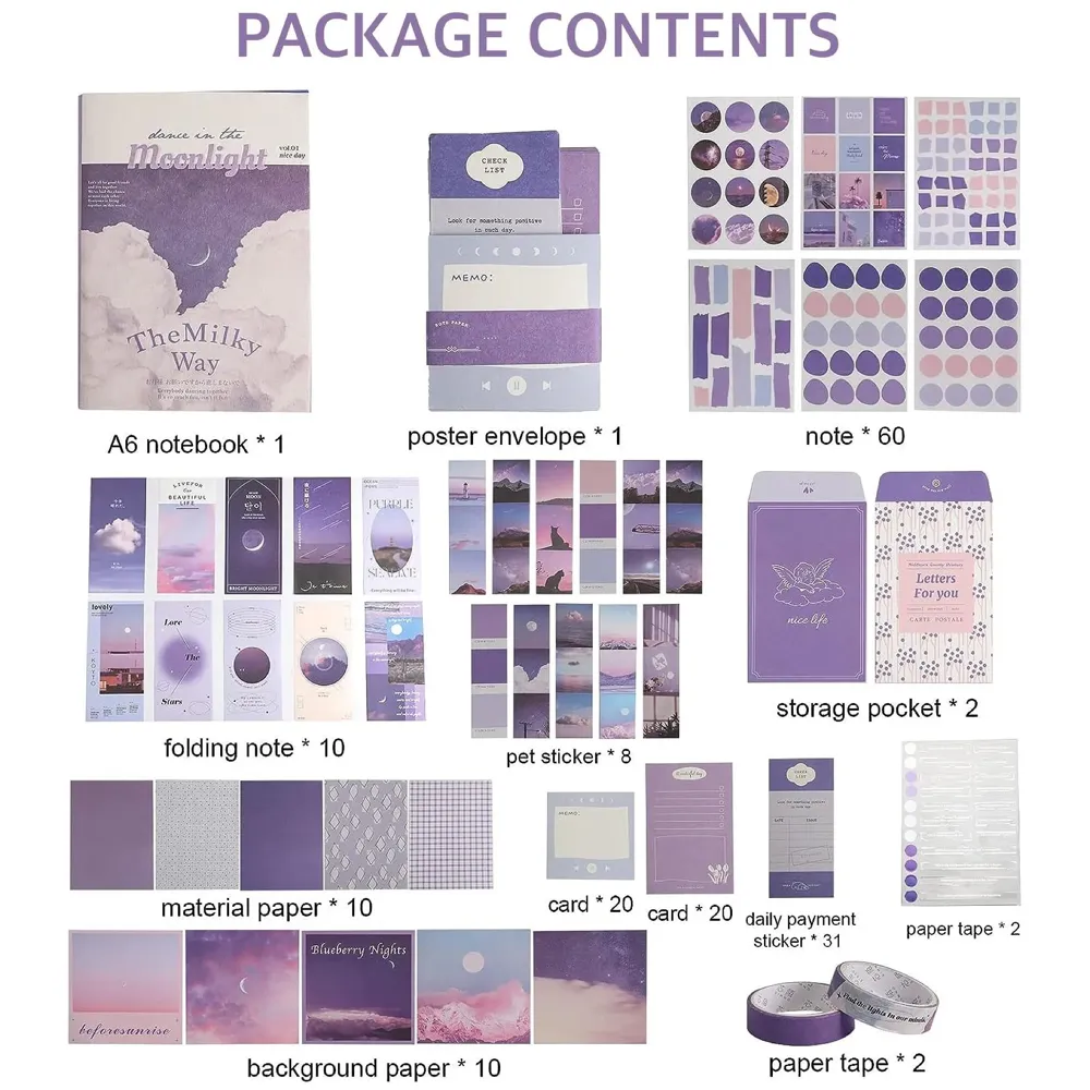 346pcs Journal Supplies Kit Vintage Scrapbook Stickers Art journaling kit. Journal Schedulers DIY Paper Stickers for Decoration Notebook Collage Album Aesthetic Tape (Moon Light)