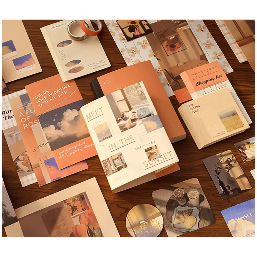 346Pcs Journal Supplies Kit Vintage Scrapbook Stickers Art Journaling Kit. Journal Schedulers Diy Paper Stickers For Decoration Notebook Collage Album Aesthetic Tape (Sunset), Multicolor