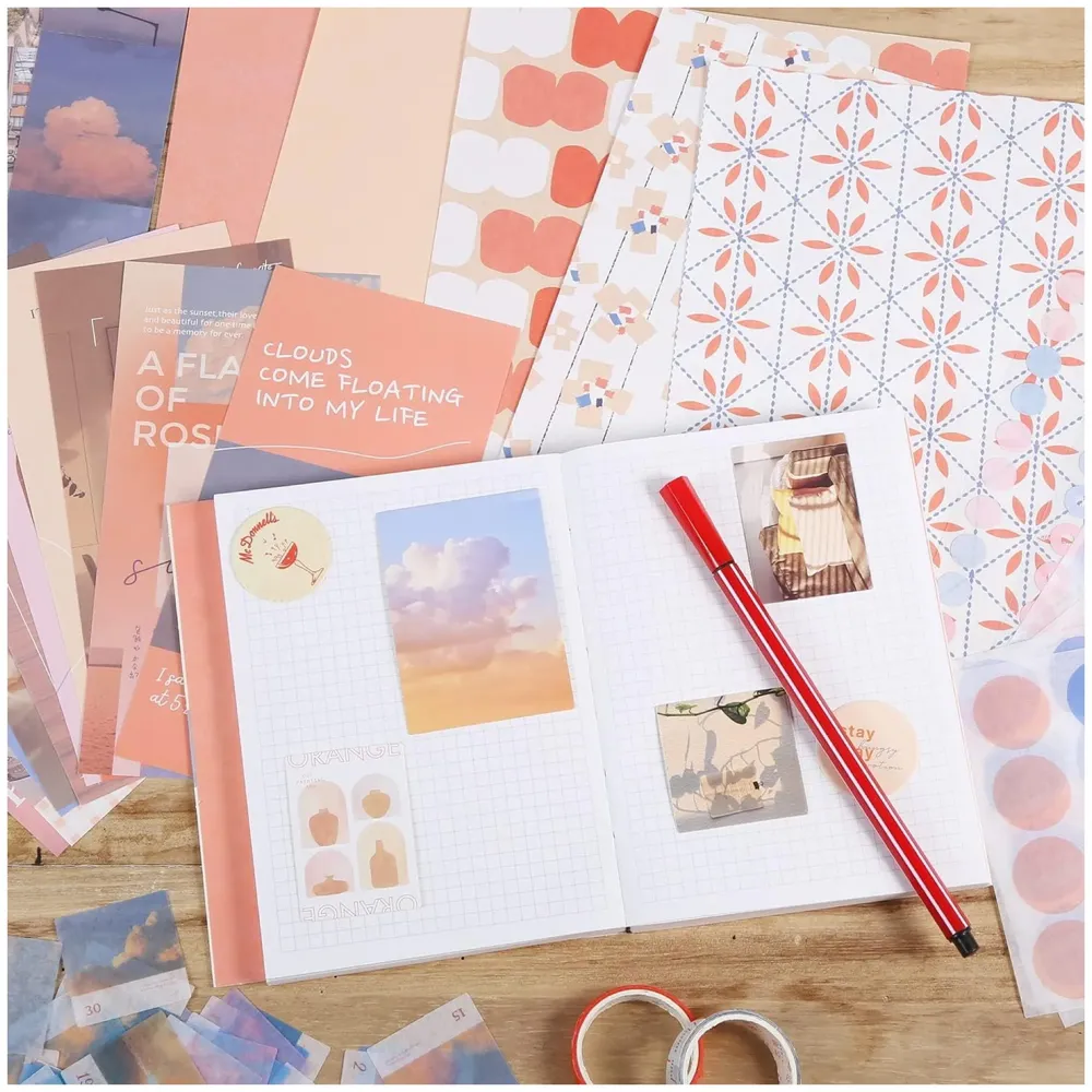 346Pcs Journal Supplies Kit Vintage Scrapbook Stickers Art Journaling Kit. Journal Schedulers Diy Paper Stickers For Decoration Notebook Collage Album Aesthetic Tape (Sunset), Multicolor