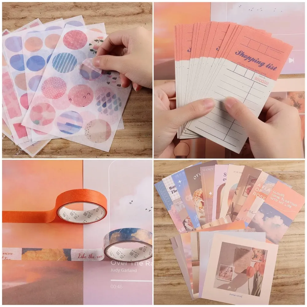 346Pcs Journal Supplies Kit Vintage Scrapbook Stickers Art Journaling Kit. Journal Schedulers Diy Paper Stickers For Decoration Notebook Collage Album Aesthetic Tape (Sunset), Multicolor
