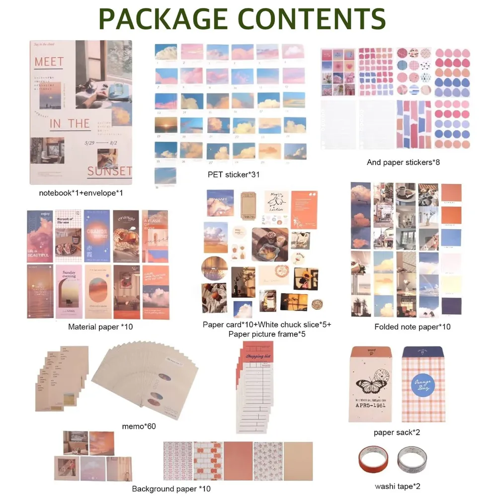 346Pcs Journal Supplies Kit Vintage Scrapbook Stickers Art Journaling Kit. Journal Schedulers Diy Paper Stickers For Decoration Notebook Collage Album Aesthetic Tape (Sunset), Multicolor
