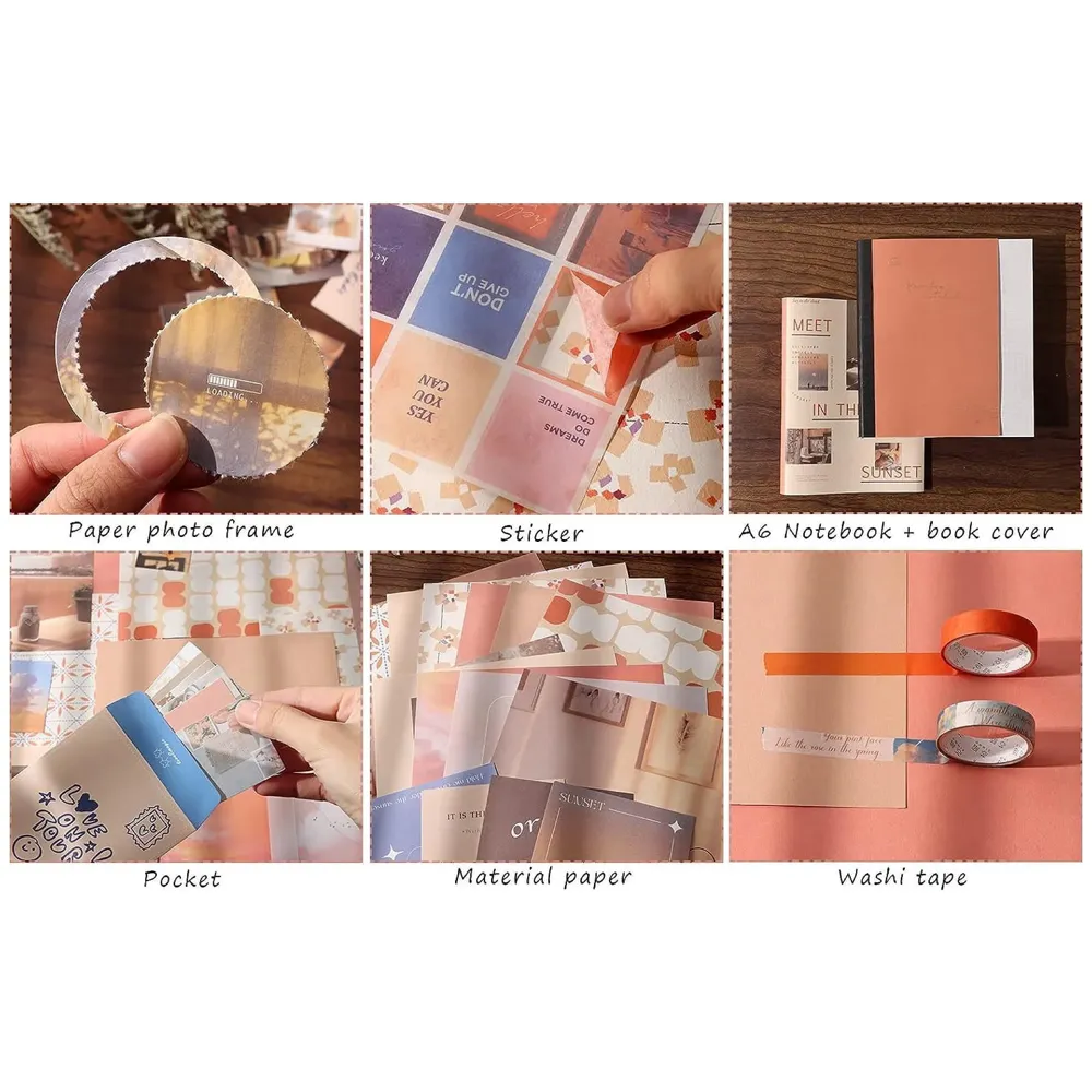 346Pcs Journal Supplies Kit Vintage Scrapbook Stickers Art Journaling Kit. Journal Schedulers Diy Paper Stickers For Decoration Notebook Collage Album Aesthetic Tape (Sunset), Multicolor