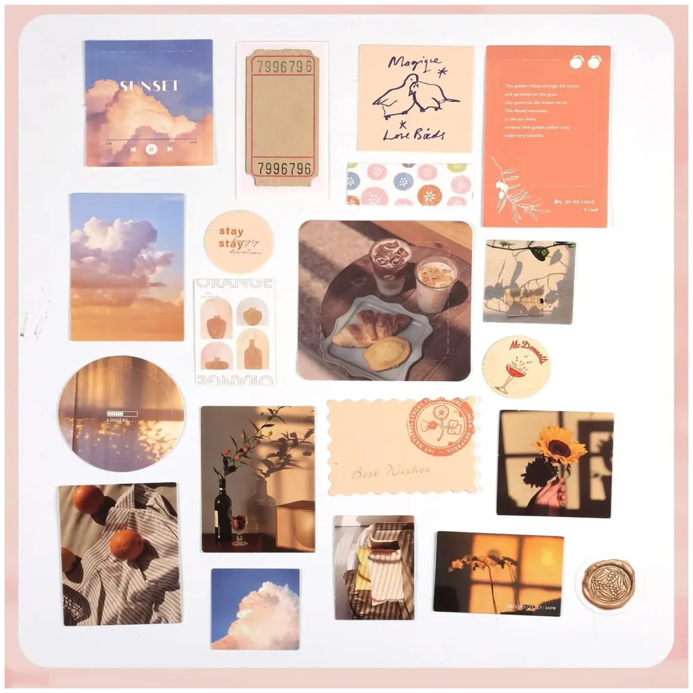 346Pcs Journal Supplies Kit Vintage Scrapbook Stickers Art Journaling Kit. Journal Schedulers Diy Paper Stickers For Decoration Notebook Collage Album Aesthetic Tape (Sunset), Multicolor