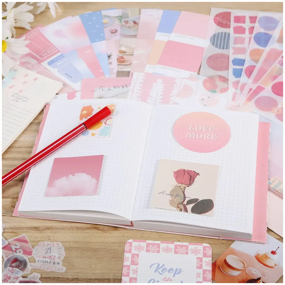 346Pcs Journal Supplies Kit Vintage Scrapbook Stickers Art Journaling Kit Journal Scheduler Diy Paper Stickers For Decoration Notebook Collage Album Aesthetic Tape(Sweet Heart), Multicolor