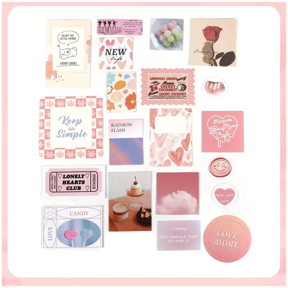 346Pcs Journal Supplies Kit Vintage Scrapbook Stickers Art Journaling Kit Journal Scheduler Diy Paper Stickers For Decoration Notebook Collage Album Aesthetic Tape(Sweet Heart), Multicolor