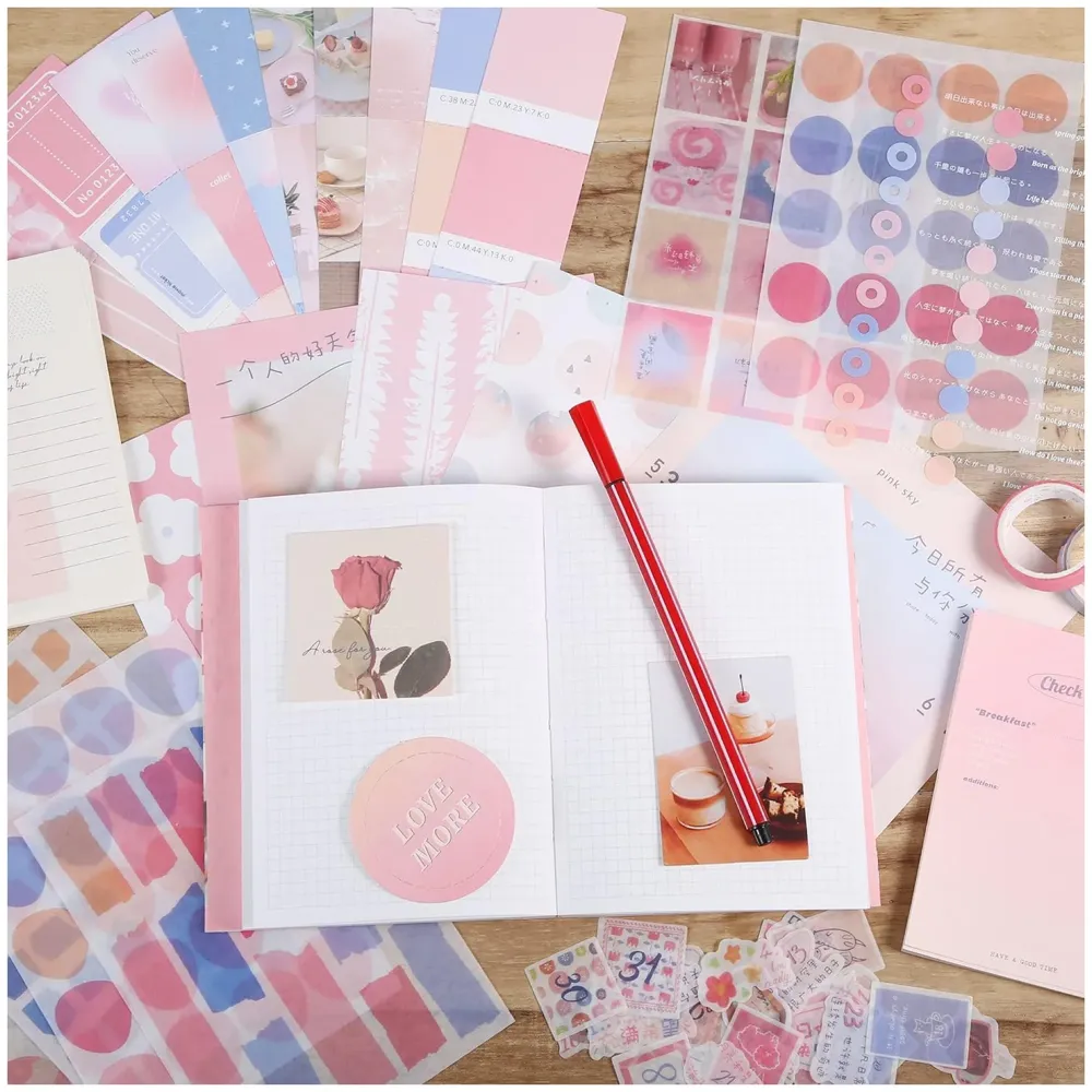 346Pcs Journal Supplies Kit Vintage Scrapbook Stickers Art Journaling Kit Journal Scheduler Diy Paper Stickers For Decoration Notebook Collage Album Aesthetic Tape(Sweet Heart), Multicolor