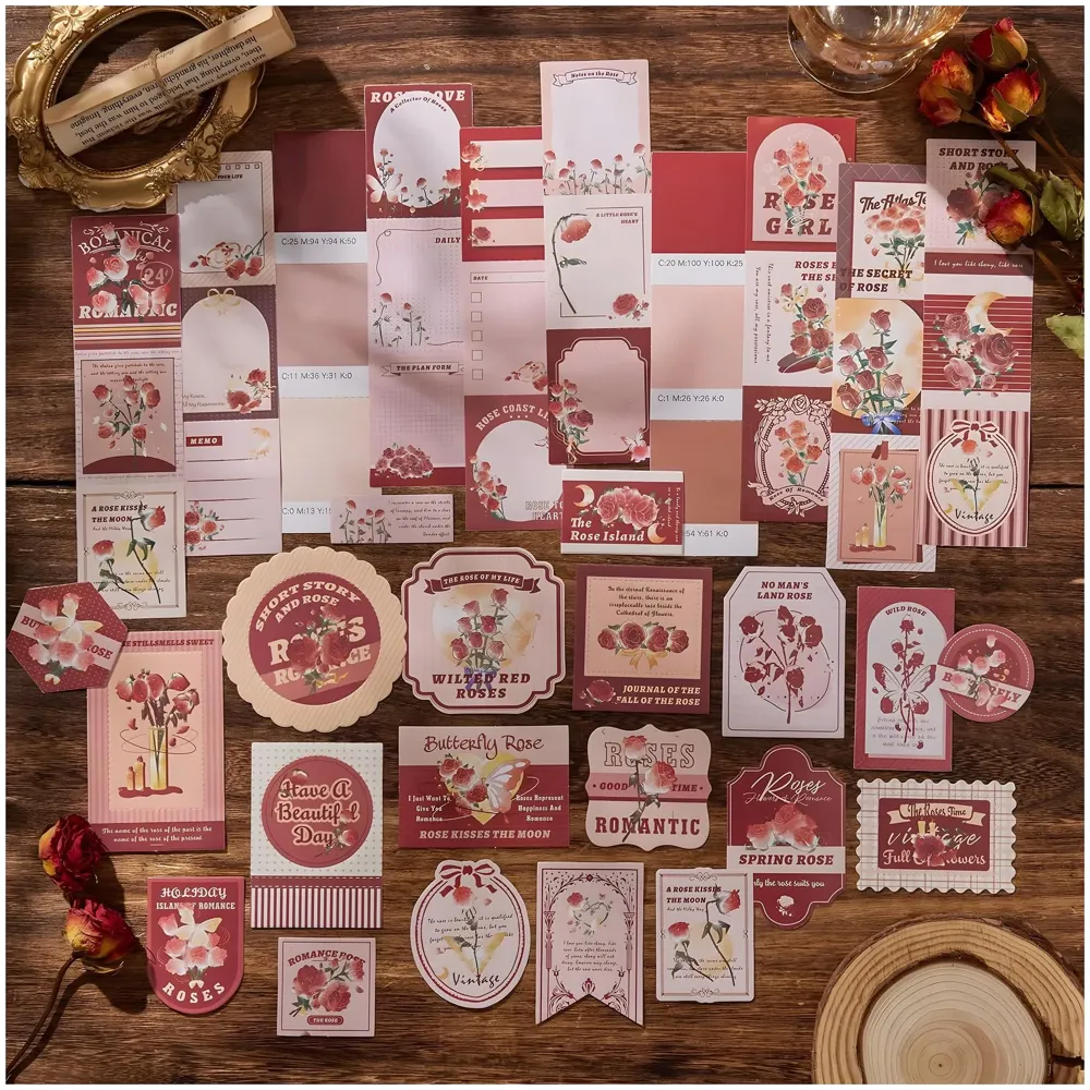 346pcs Journal Supplies Kit Vintage Scrapbook Stickers Art journaling kit. Journal Schedulers DIY Paper Stickers for Decoration Notebook Collage Album Aesthetic Tape (Rose) - 4
