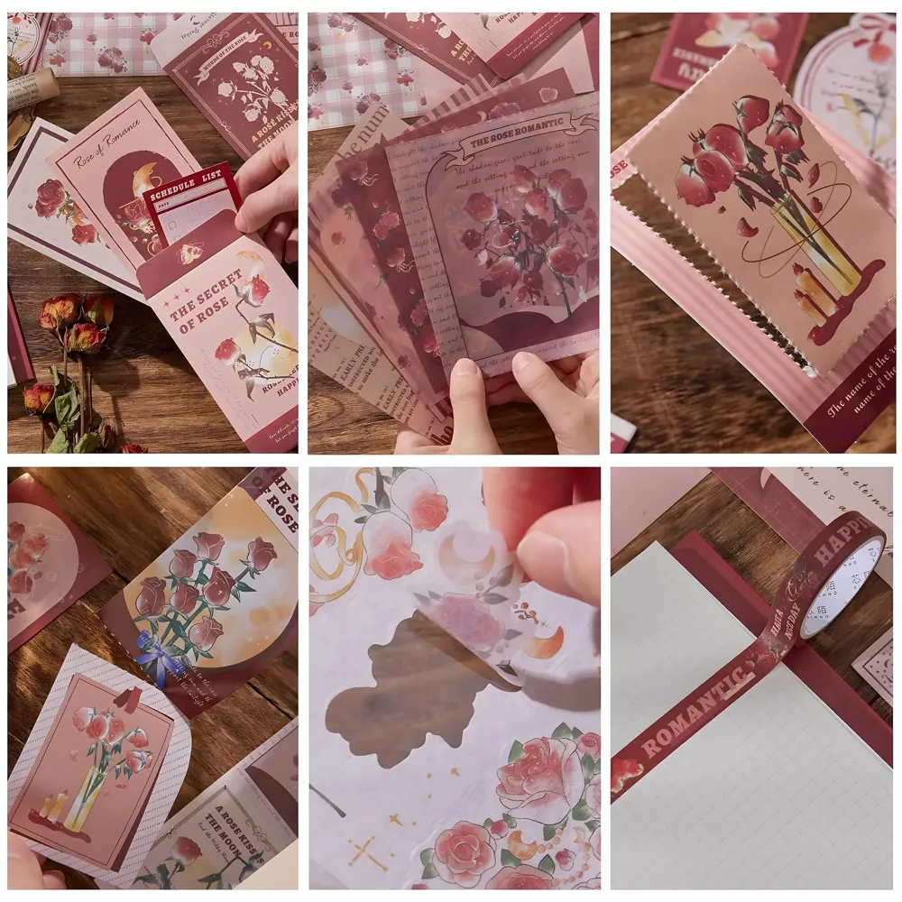 346pcs Journal Supplies Kit Vintage Scrapbook Stickers Art journaling kit. Journal Schedulers DIY Paper Stickers for Decoration Notebook Collage Album Aesthetic Tape (Rose)