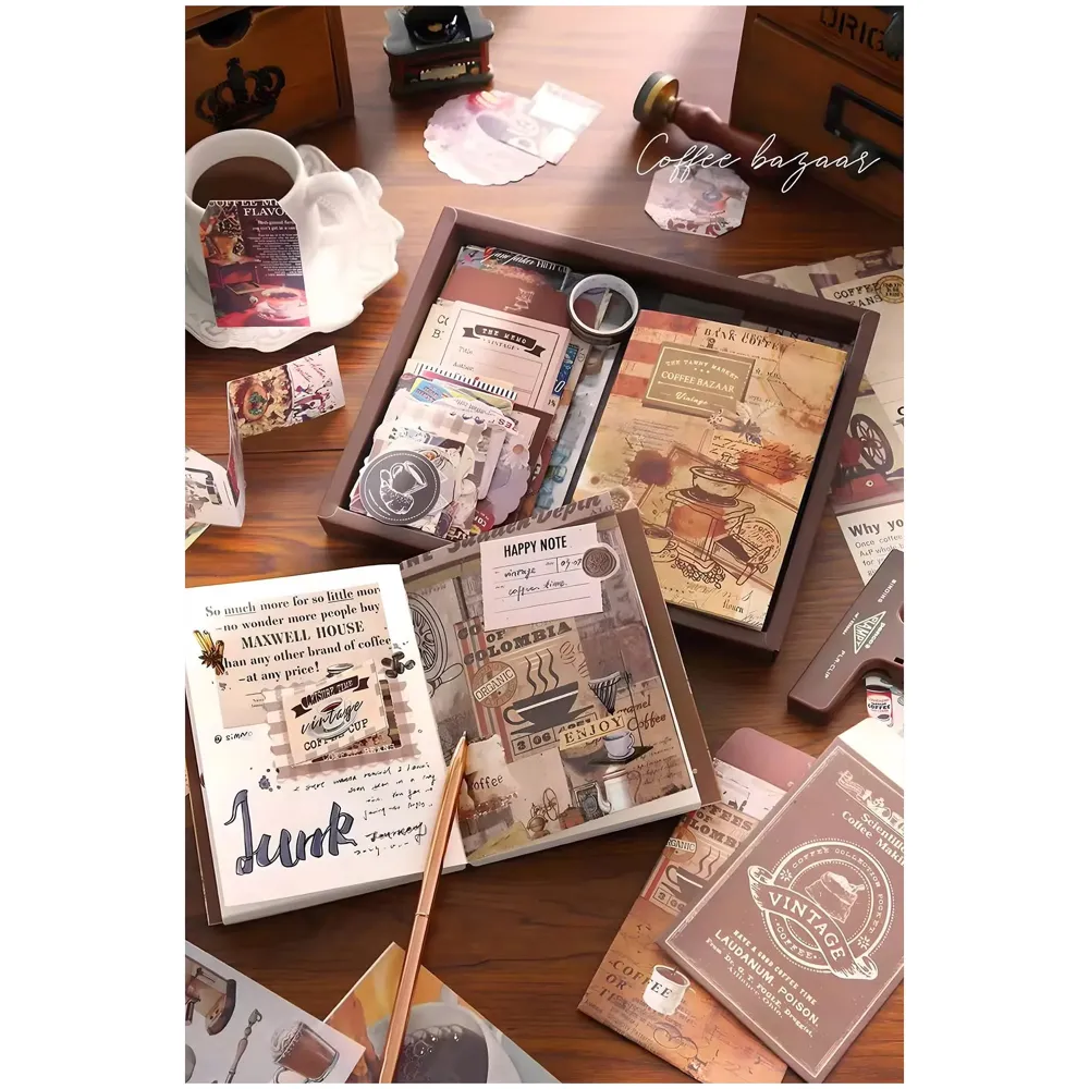 346pcs Journal Supplies Kit Vintage Scrapbook Stickers Art journaling kit. Journal Schedulers DIY Paper Stickers for Decoration Notebook Collage Album Aesthetic Tape (Coffee) - 2