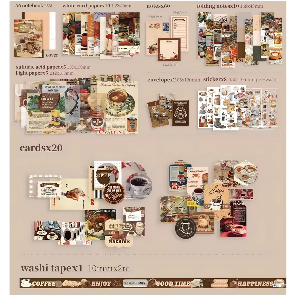 346pcs Journal Supplies Kit Vintage Scrapbook Stickers Art journaling kit. Journal Schedulers DIY Paper Stickers for Decoration Notebook Collage Album Aesthetic Tape (Coffee) - 4