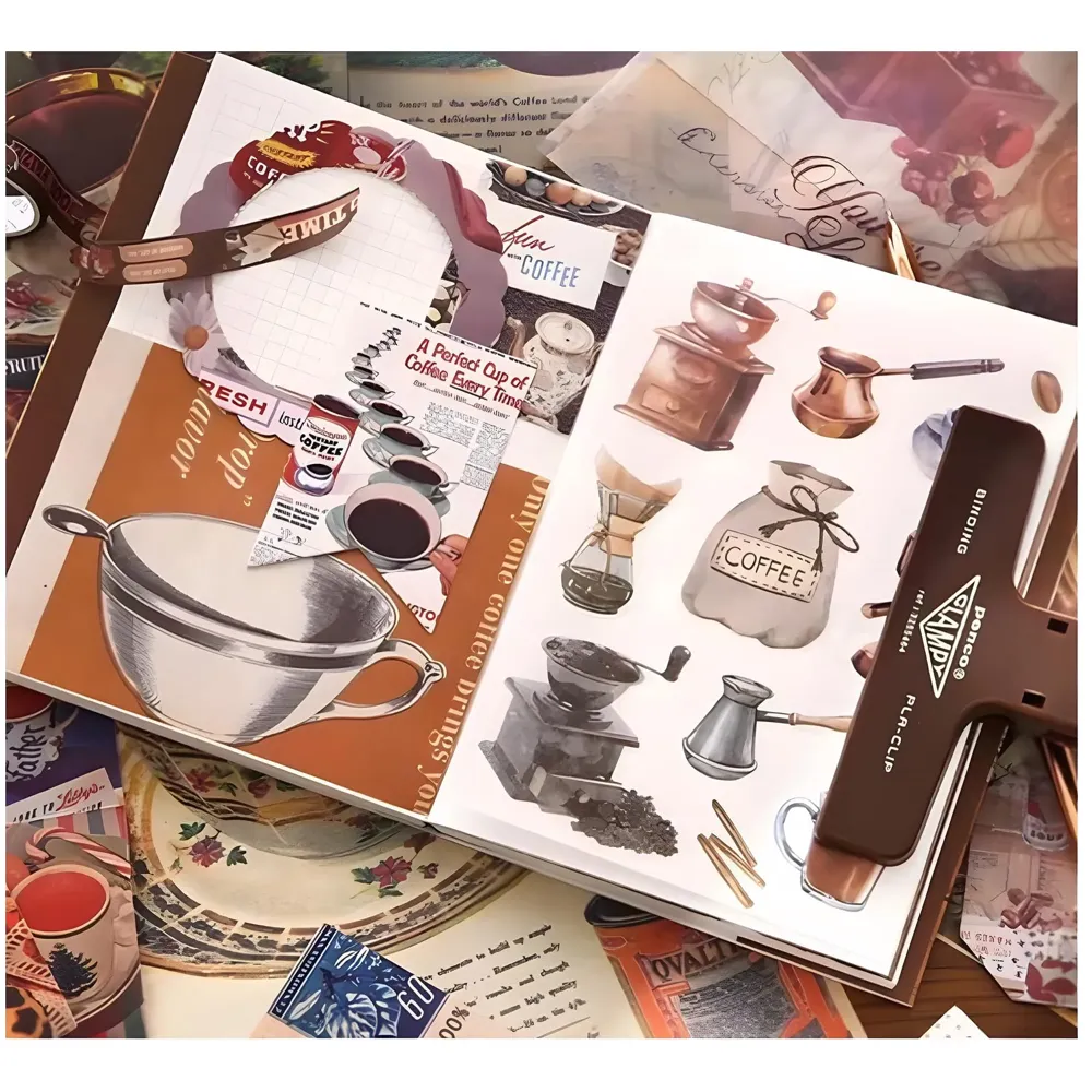 346pcs Journal Supplies Kit Vintage Scrapbook Stickers Art journaling kit. Journal Schedulers DIY Paper Stickers for Decoration Notebook Collage Album Aesthetic Tape (Coffee) - 6