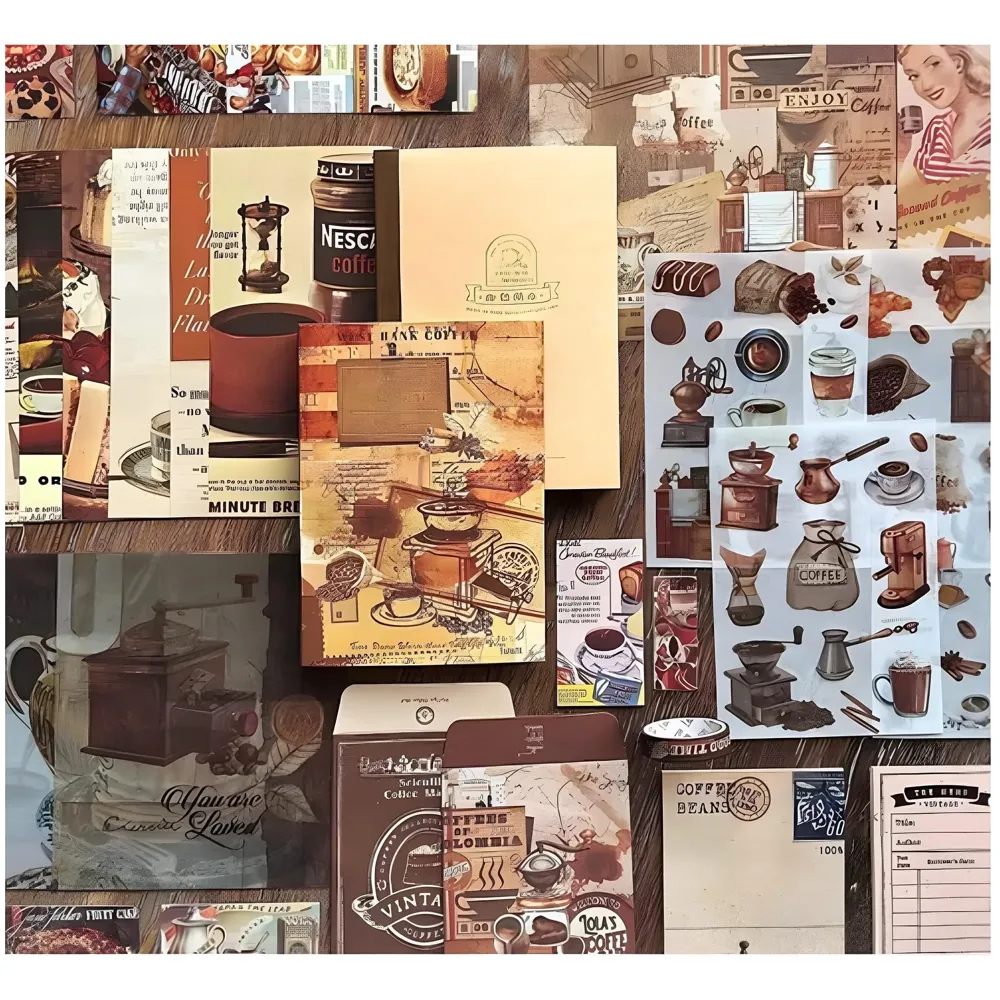346pcs Journal Supplies Kit Vintage Scrapbook Stickers Art journaling kit. Journal Schedulers DIY Paper Stickers for Decoration Notebook Collage Album Aesthetic Tape (Coffee) - 7