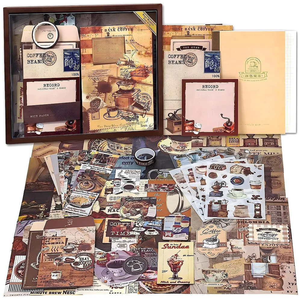 346 Pcs Journal Kit Vintage Scrapbook Stickers Coffee DIY Set
