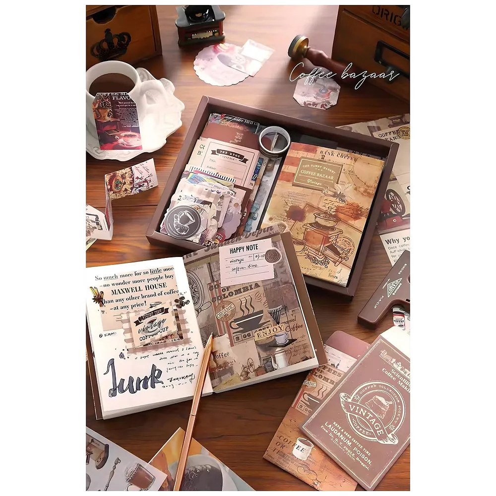 346 Pcs Journal Kit Vintage Scrapbook Stickers Coffee DIY Set