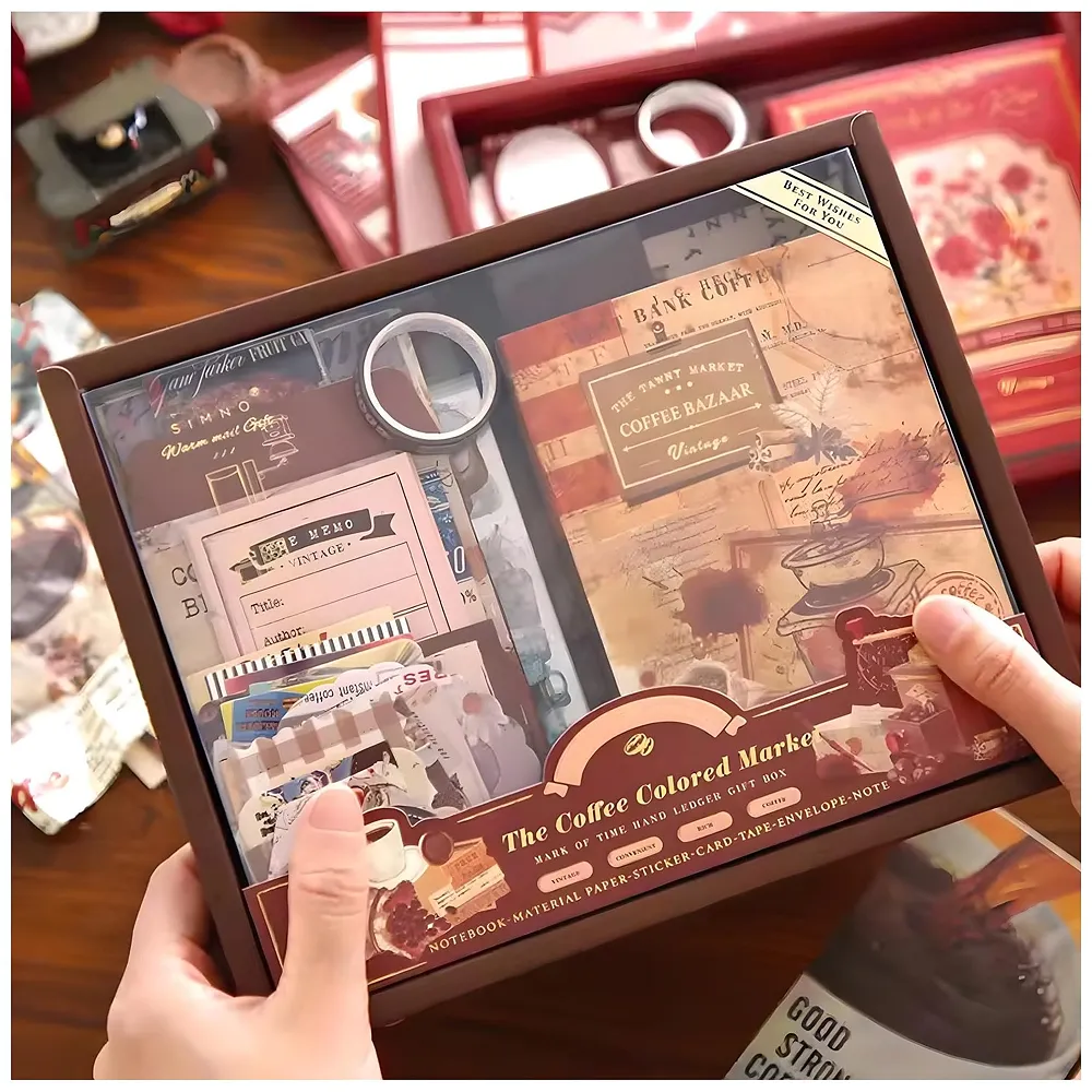 346 Pcs Journal Kit Vintage Scrapbook Stickers Coffee DIY Set