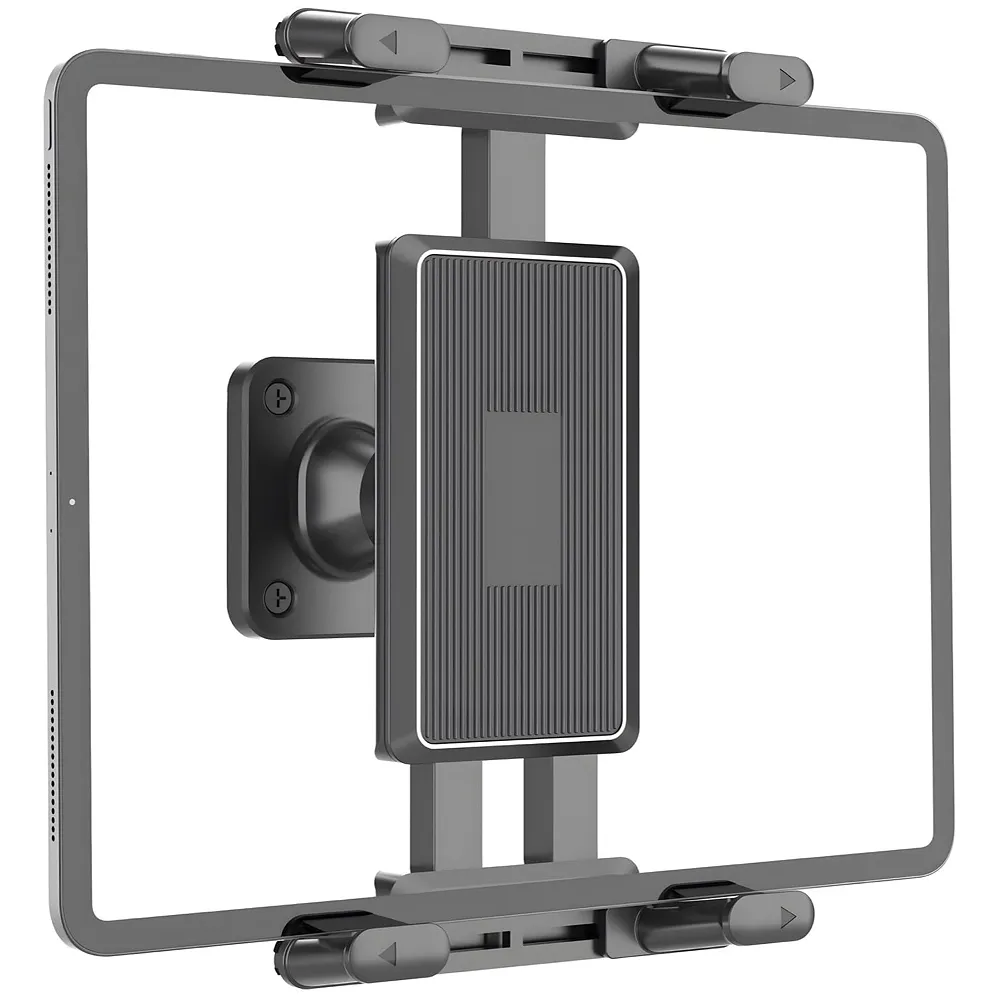 4.7"–13" Wall Mount Tablet & Phone Holder | 360° Adjustable Ball Joint | 4.7"–13" Clamp | Silicone Grip Pads | Double Screw Fixed | Kitchen Gym Office | Anchors Included
