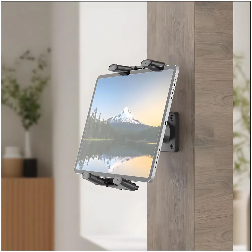 4.7"–13" Wall Mount Tablet & Phone Holder | 360° Adjustable Ball Joint | 4.7"–13" Clamp | Silicone Grip Pads | Double Screw Fixed | Kitchen Gym Office | Anchors Included