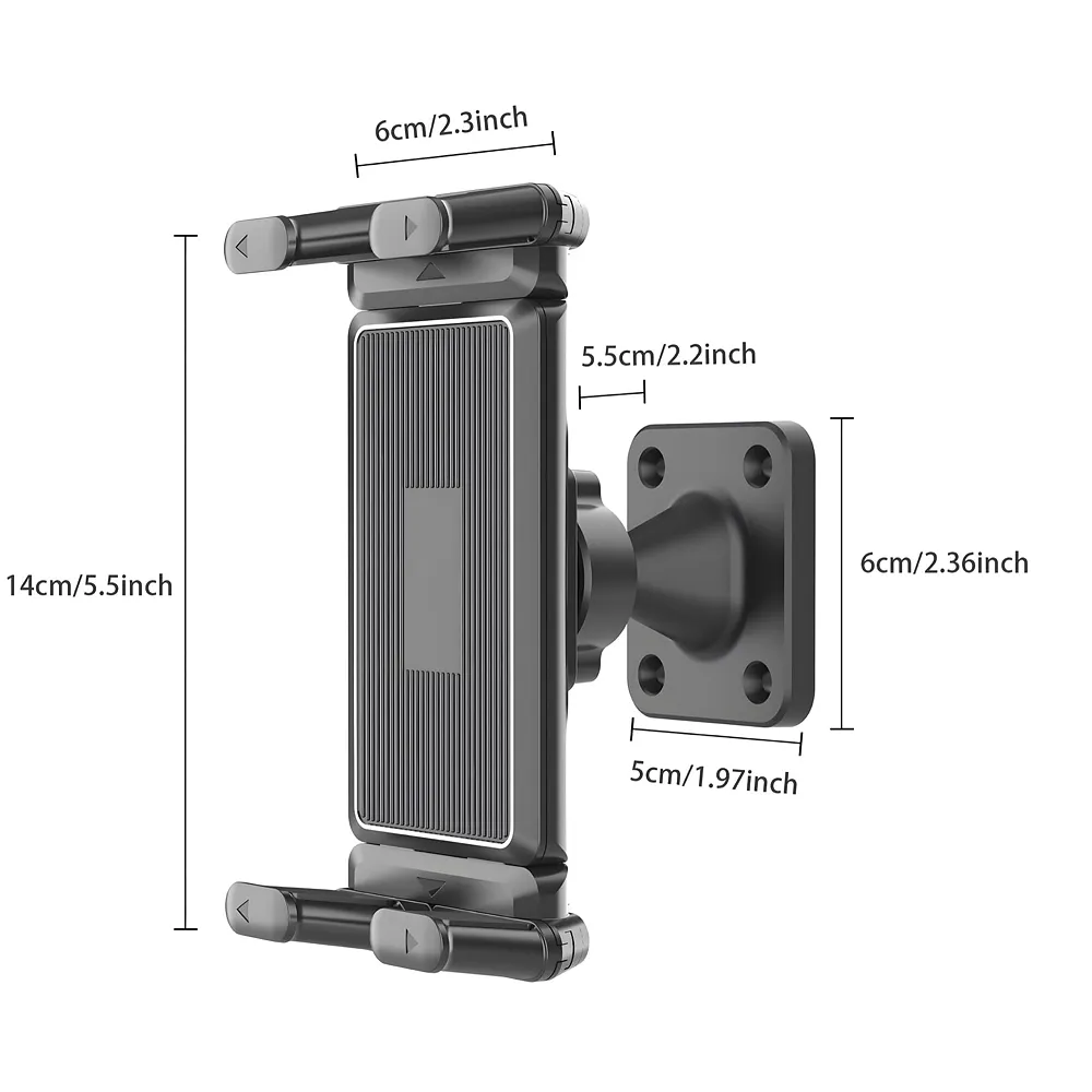 4.7"–13" Wall Mount Tablet & Phone Holder | 360° Adjustable Ball Joint | 4.7"–13" Clamp | Silicone Grip Pads | Double Screw Fixed | Kitchen Gym Office | Anchors Included