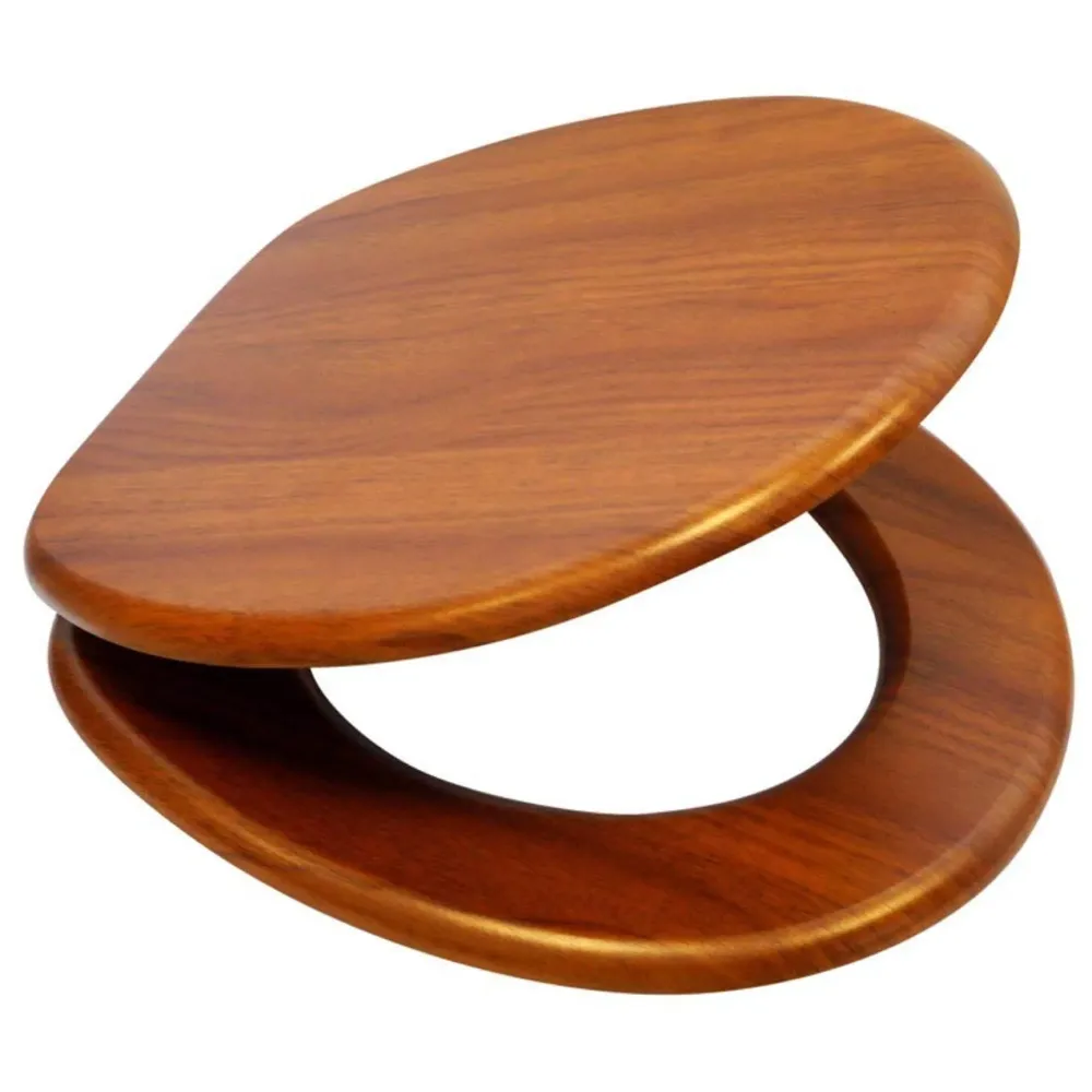 MDF Wood Wooden Finish Regular Commode Toilet Seat Cover Round, Comfortable, MDF Wood, Metal Hinges Mahogany
