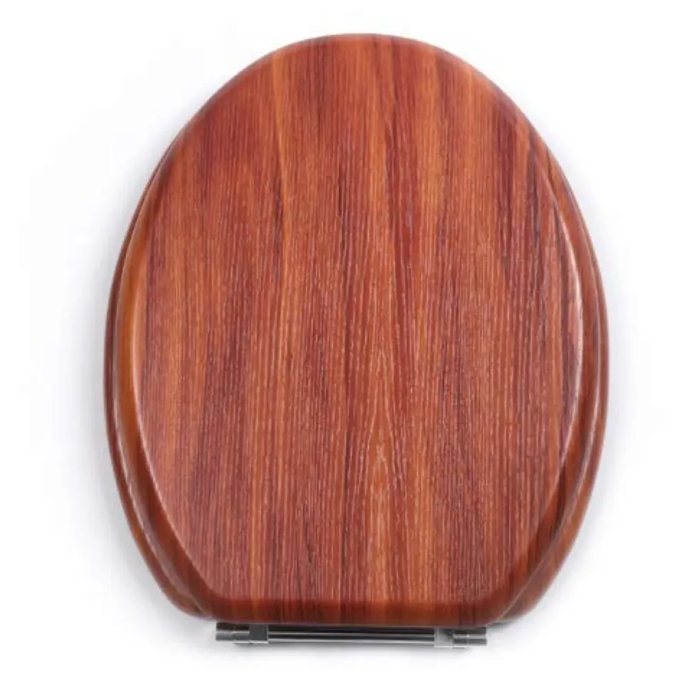 MDF Wood Wooden Finish Regular Commode Toilet Seat Cover Round, Comfortable, MDF Wood, Metal Hinges Mahogany