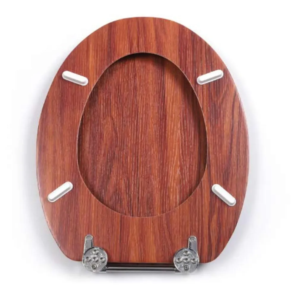 MDF Wood Wooden Finish Regular Commode Toilet Seat Cover Round, Comfortable, MDF Wood, Metal Hinges Mahogany