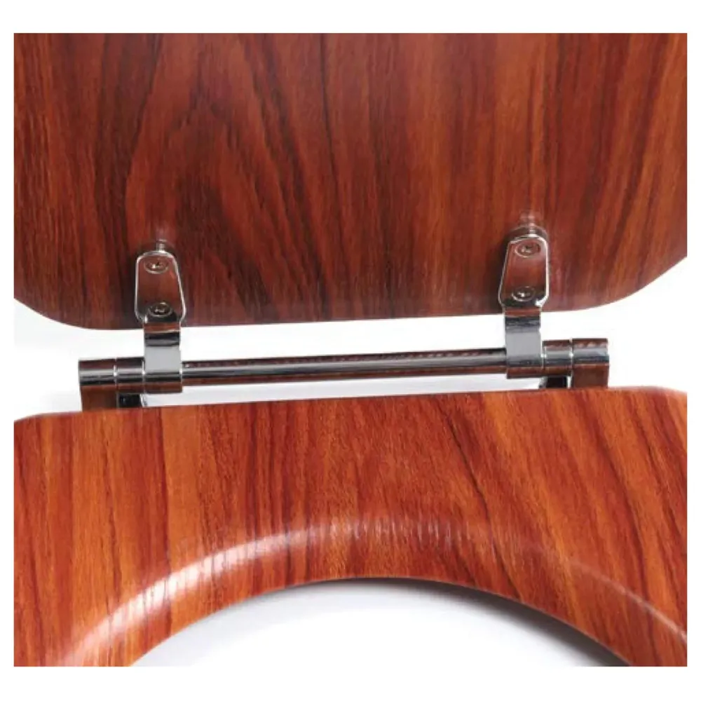 MDF Wood Wooden Finish Regular Commode Toilet Seat Cover Round, Comfortable, MDF Wood, Metal Hinges Mahogany