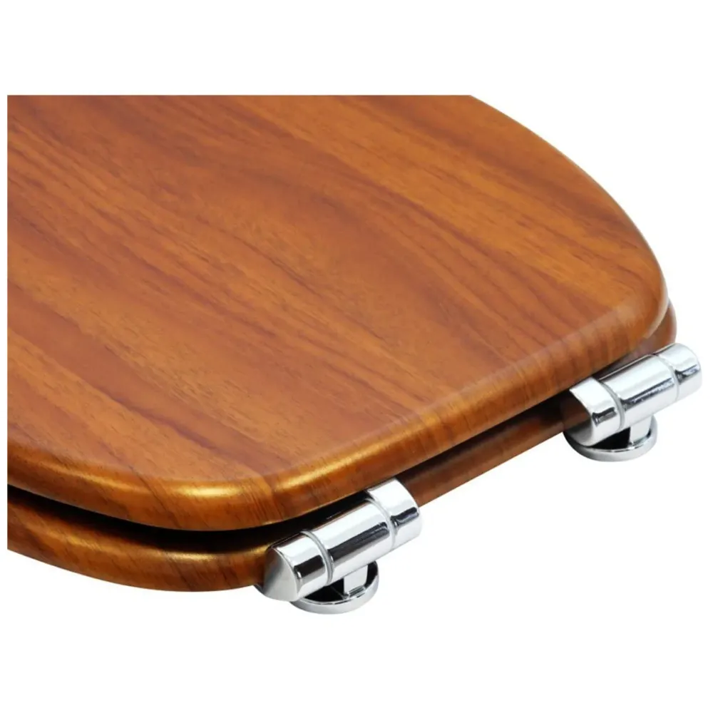 MDF Wood Wooden Finish Regular Commode Toilet Seat Cover Round, Comfortable, MDF Wood, Metal Hinges Mahogany