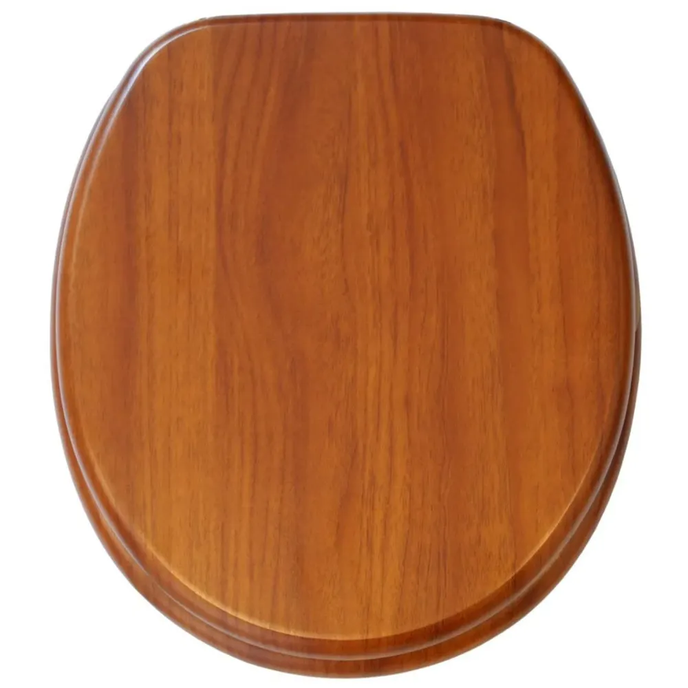 MDF Wood Wooden Finish Regular Commode Toilet Seat Cover Round, Comfortable, MDF Wood, Metal Hinges Mahogany