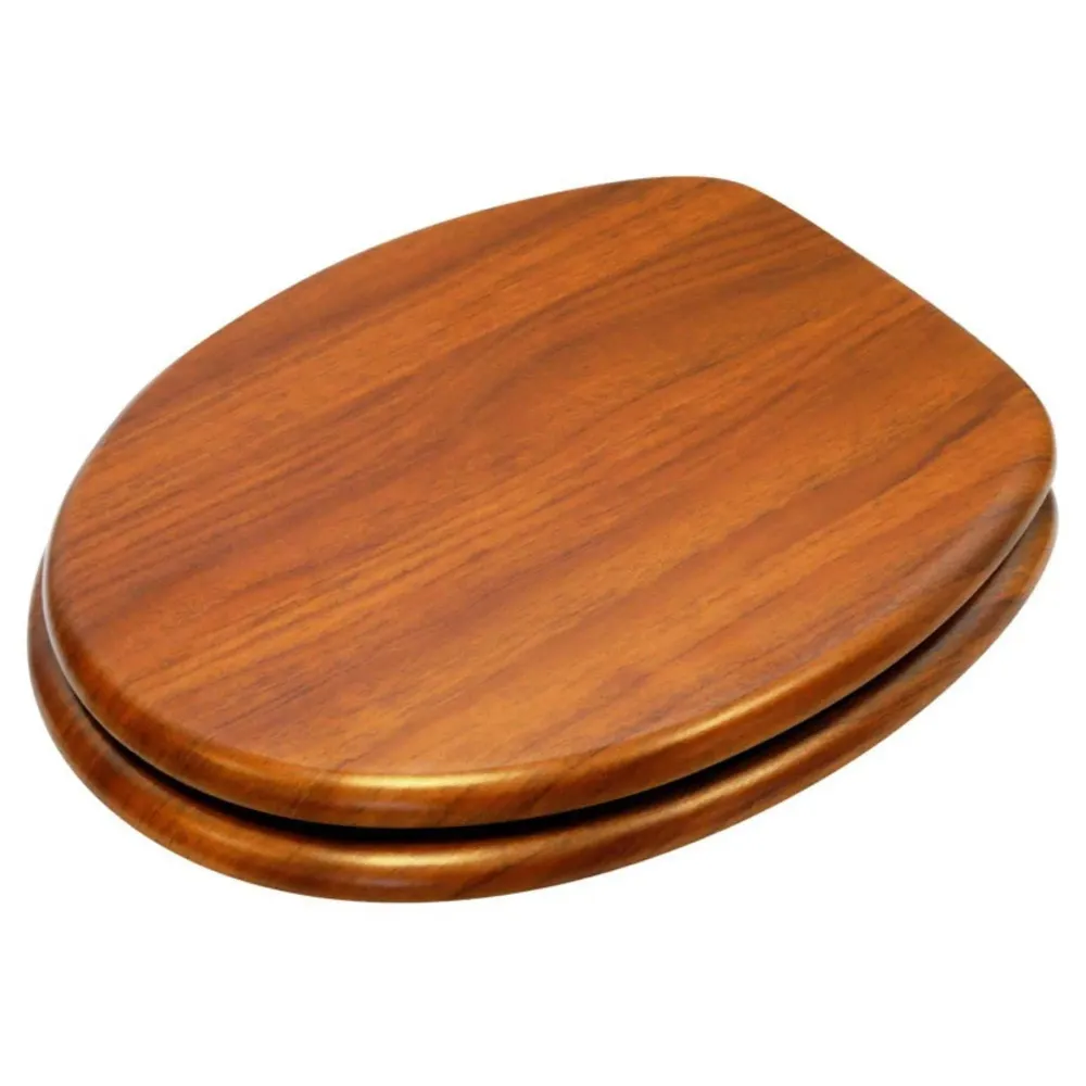 MDF Wood Wooden Finish Regular Commode Toilet Seat Cover Round, Comfortable, MDF Wood, Metal Hinges Mahogany
