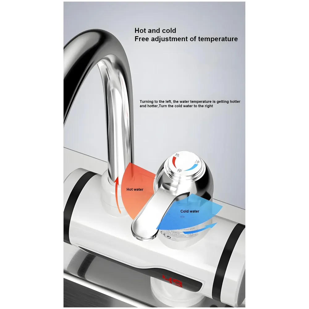 Instant Electric Water Heater Faucet Tap Mixer Hot Tap for Kitchen Bathroom LCD Temperature Electric Heating Tankless Water Heaters with Tap Adjustable