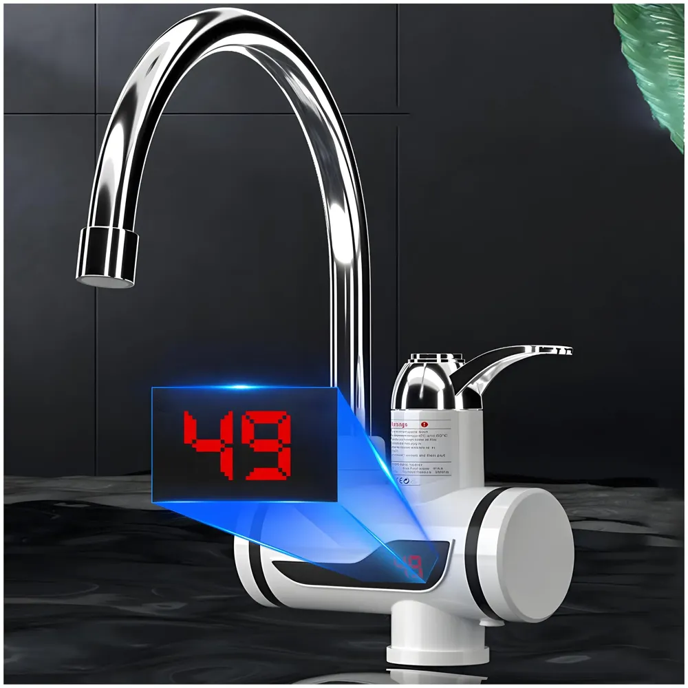 Instant Electric Water Heater Faucet Tap Mixer Hot Tap for Kitchen Bathroom LCD Temperature Electric Heating Tankless Water Heaters with Tap Adjustable