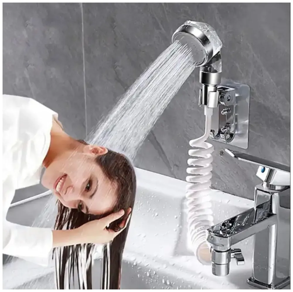 Tap Extension with Hand Shower for Shampoo Hair wash in Basin Faucet 2 in 1 Valve to divert Water Bathroom Spray with Filter wash Head in Basin (Tap Not Included)