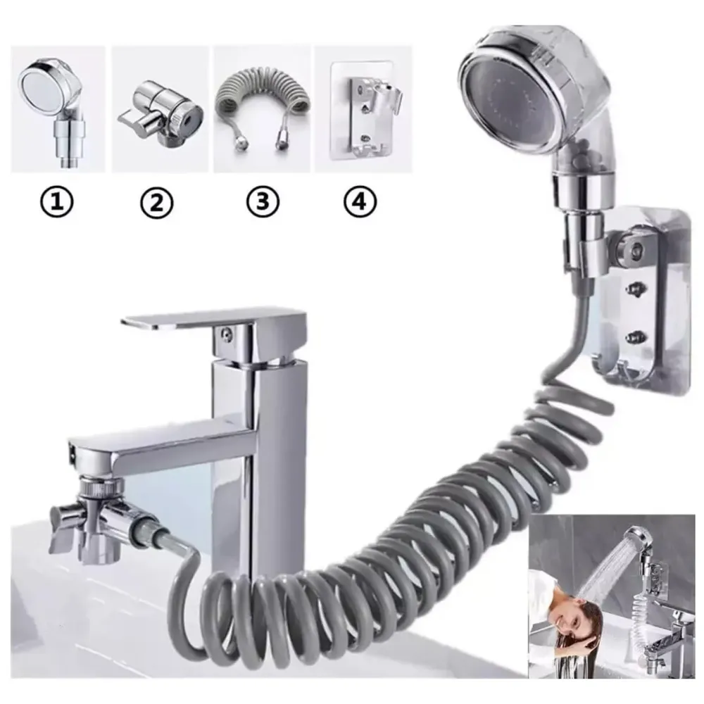 Tap Extension with Hand Shower for Shampoo Hair wash in Basin Faucet 2 in 1 Valve to divert Water Bathroom Spray with Filter wash Head in Basin (Tap Not Included)