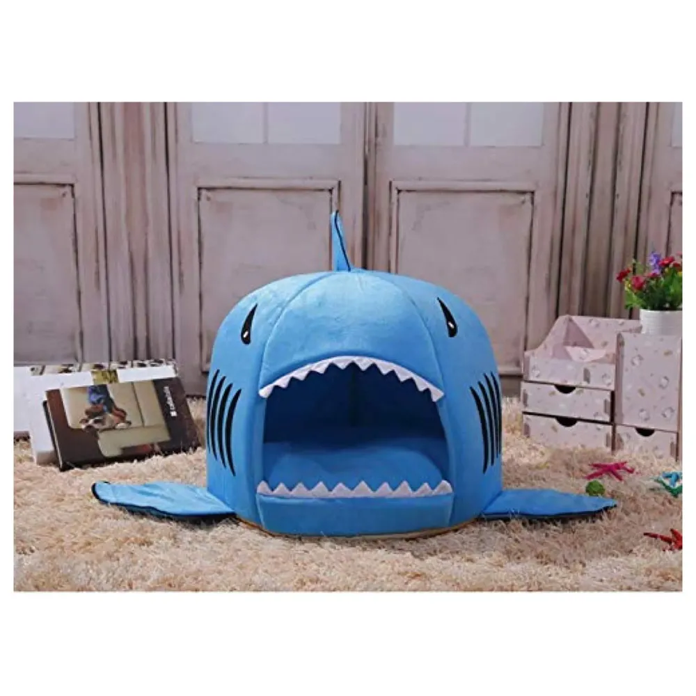 Shark Pet House with Removable Bed Cushion Mat for Dogs and Cats (Regular 42 x 42 x 38 Cm)