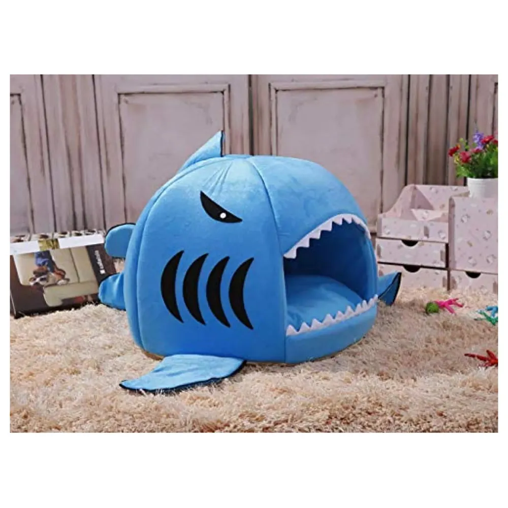 Shark Pet House with Removable Bed Cushion Mat for Dogs and Cats (Regular 42 x 42 x 38 Cm)