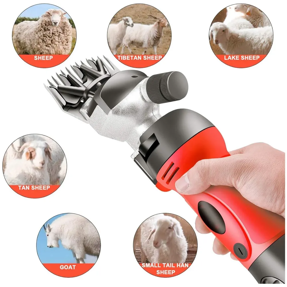 Unisex 1200W Electric Shearing Clipper Pet Sheep Shear Goat Farm Wool Cut Trimmer 220V For Wool Electric Sheep Shearing, Red Professional Grooming Livestock Thick Coat - 4